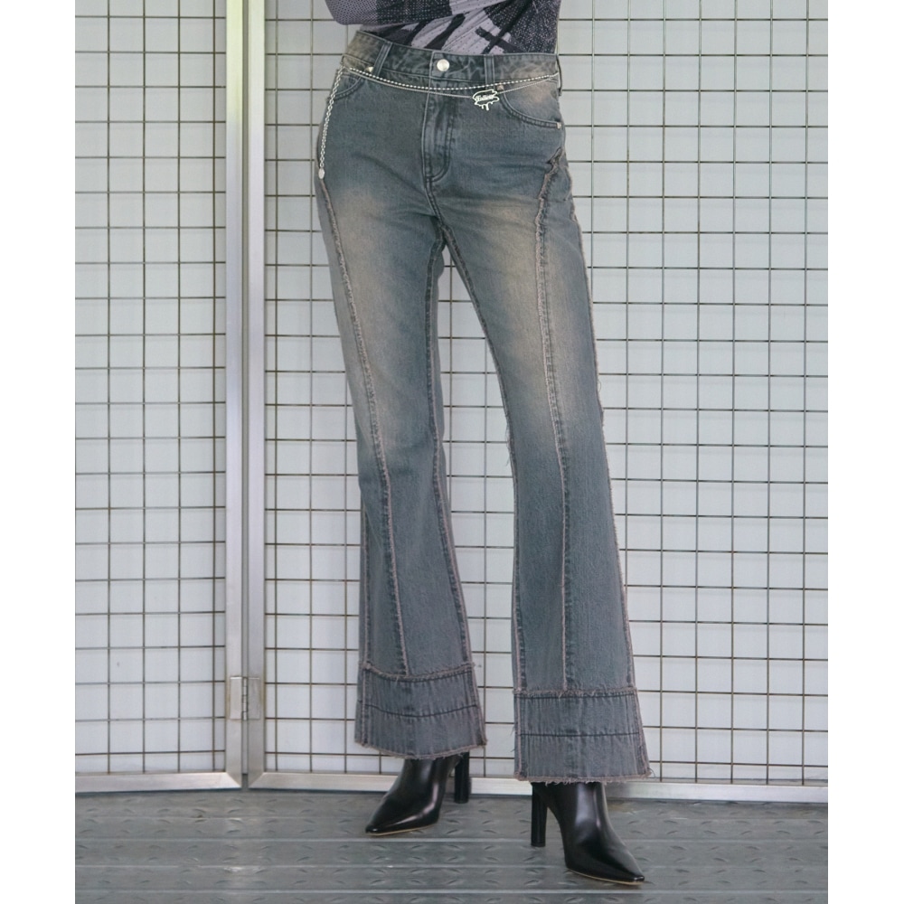 FALLETTカーブドブーツカットデニムパンツウォッシュグレー