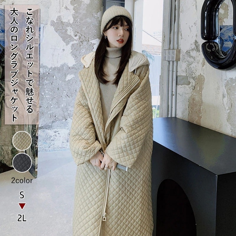 【2枚購入で2OO円OFF!!】 [今買いたいが特惠！]アウター ジップアップ 防寒 厚手 無地 撥水黒ブラック 着痩せ aライン フード付き 秋冬 大きいサイズ 長袖 ロング丈 ダウン ジャンパー