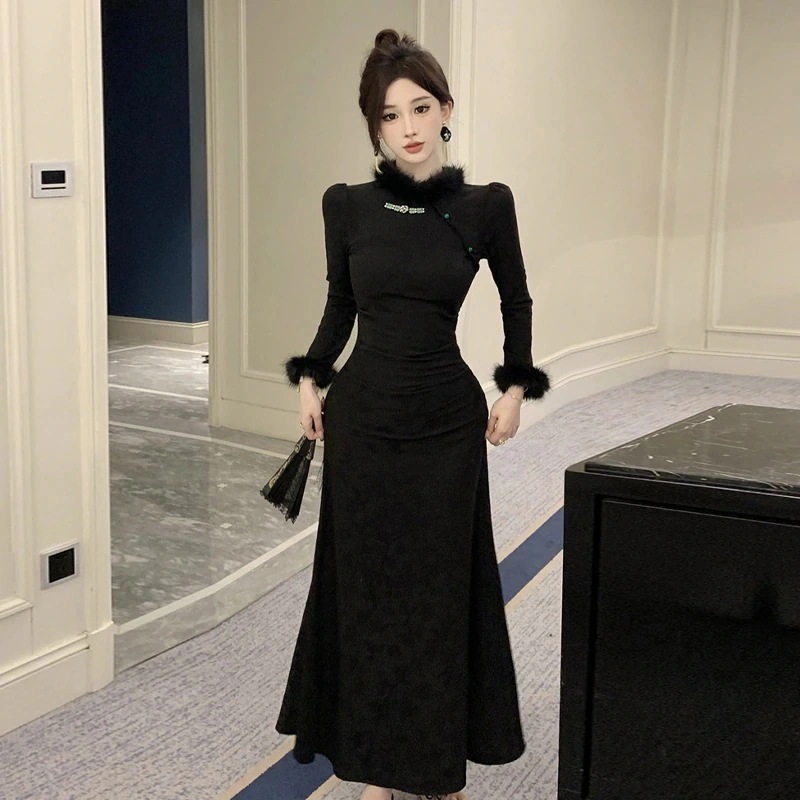 ドレス ロングワンピース 中華風 ワンピース 披露宴 着痩せ ドレス 演奏会 発表会 卒業式 同窓会