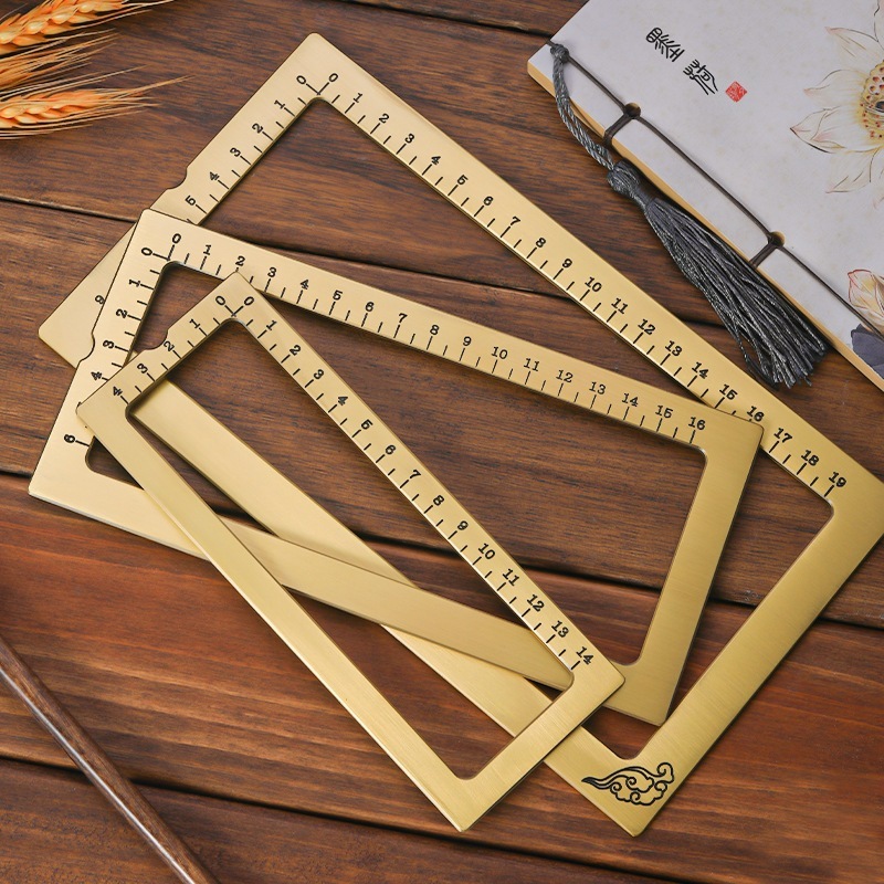 真鍮金属定規セットレトロスケール4点セット初心者書道練習筆書道定規