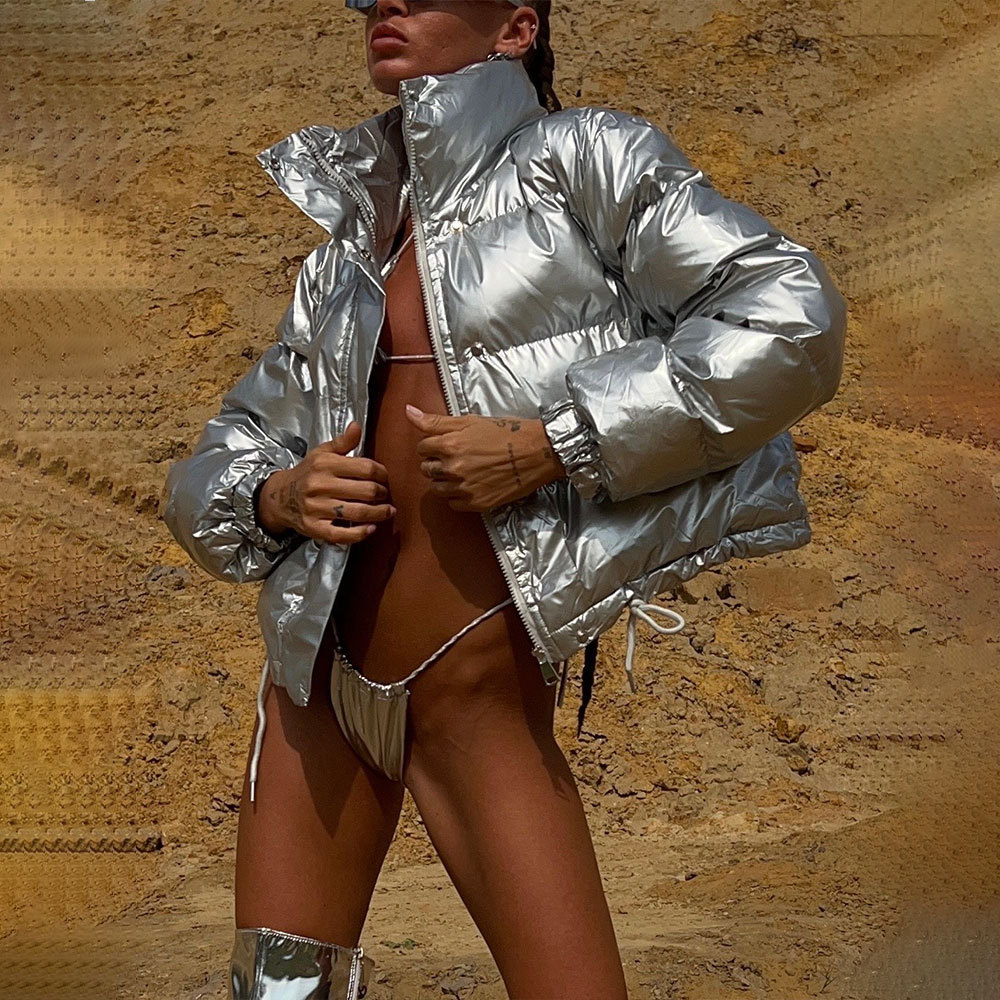 シャイニージャケット コットンジャケット バイク風厚手暖かいショートコットンジャケット