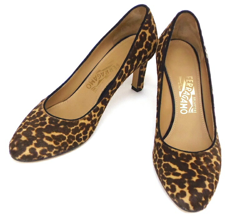 ﾌｪﾗｶﾞﾓ Ferragamo ｱﾆﾏﾙ柄ﾊﾟﾝﾌﾟｽ ﾚｵﾊﾟｰﾄﾞ ﾊﾗｺ 8.1/2 【中古】(58222) 12,540円