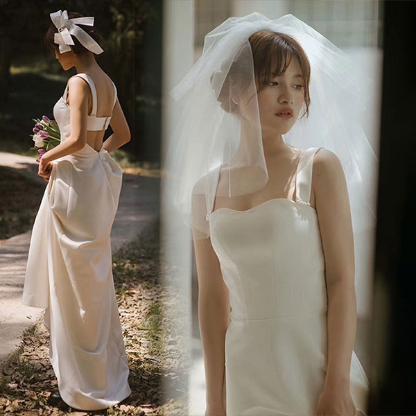 花嫁 ウェディングドレス プリンセスライン 白ドレスワンピース プリンセス シンプル 結婚式 披露宴 前撮り 後撮り 撮影用 フォトウェディング ロングドレス hs004cy