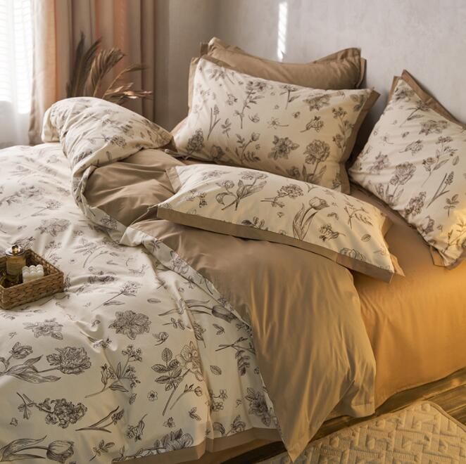 お安く提供布団カバー 4点セット シングル ダブル 寝具カバー 洗いざらしの綿 【掛け布団カバー ボックスシーツ フラットシーツ 枕カバー】 布団カバーセット 洗い替え 肌に優しい 掛ふとんカバー 寝