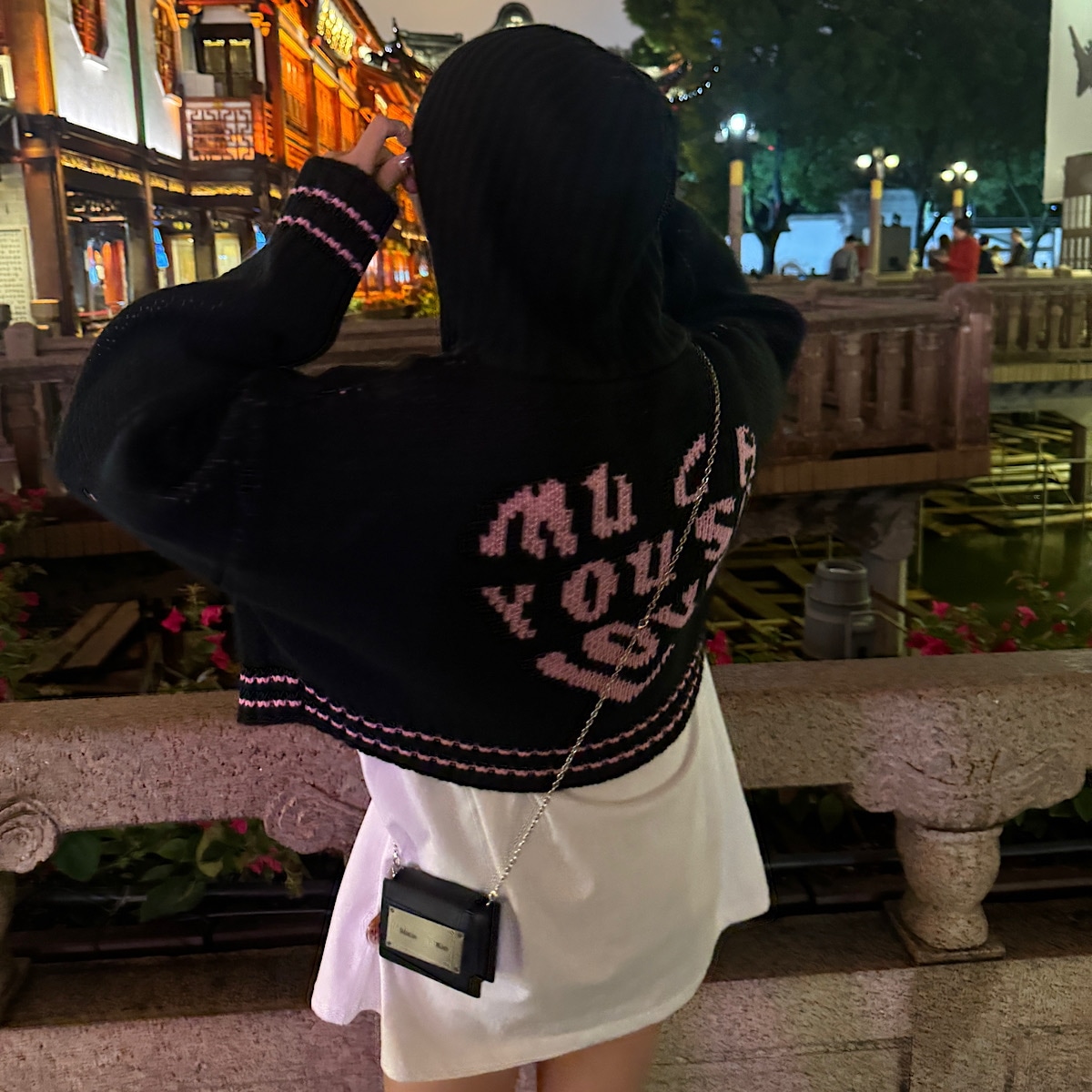 アイラブ ニット フード ジップアップ ( 2way クロップ カーディガン レタリング アウター キーチ ストリート )ニットワンピ