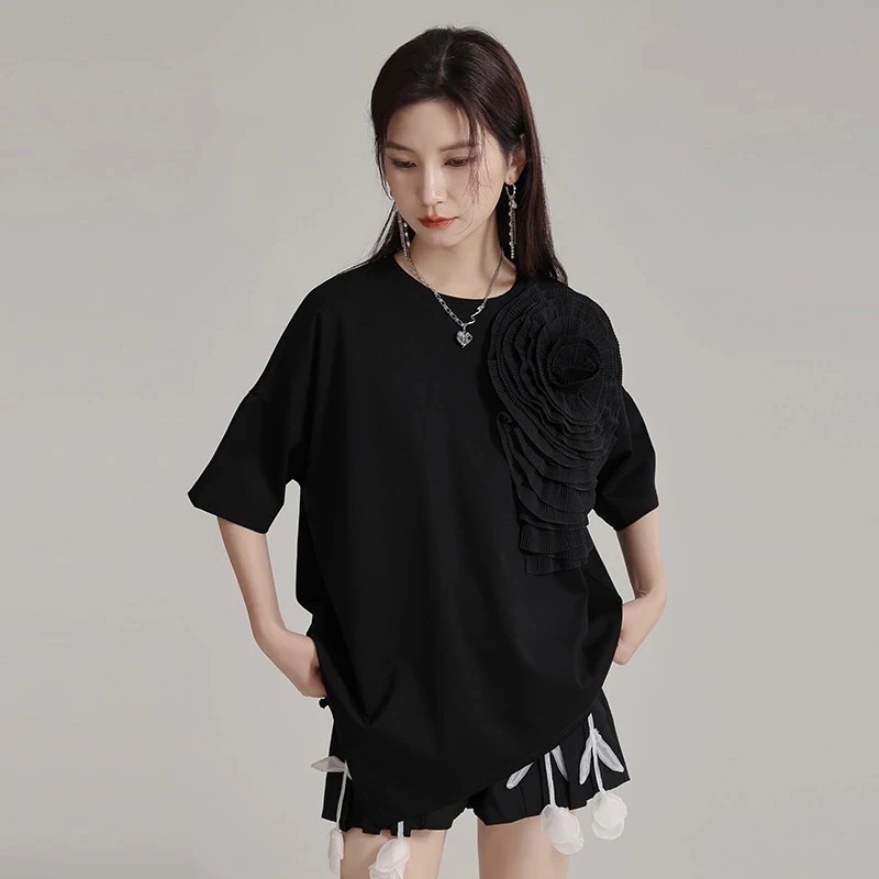 【急速出荷!】日韓 上品 感 半袖 キュービック フラワー Tシャツ 新作 シンプル おしゃれ ゆったり 快適気質 流行り 夏の半袖 トップスン素材トップス