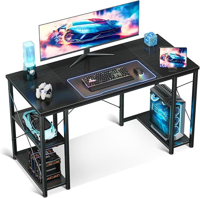 ゲーミングデスク 幅 120cm 両側ラック CPU スタンド付 左右入れ替え可 オフィス在宅ワーク用 おしゃれ ブラック