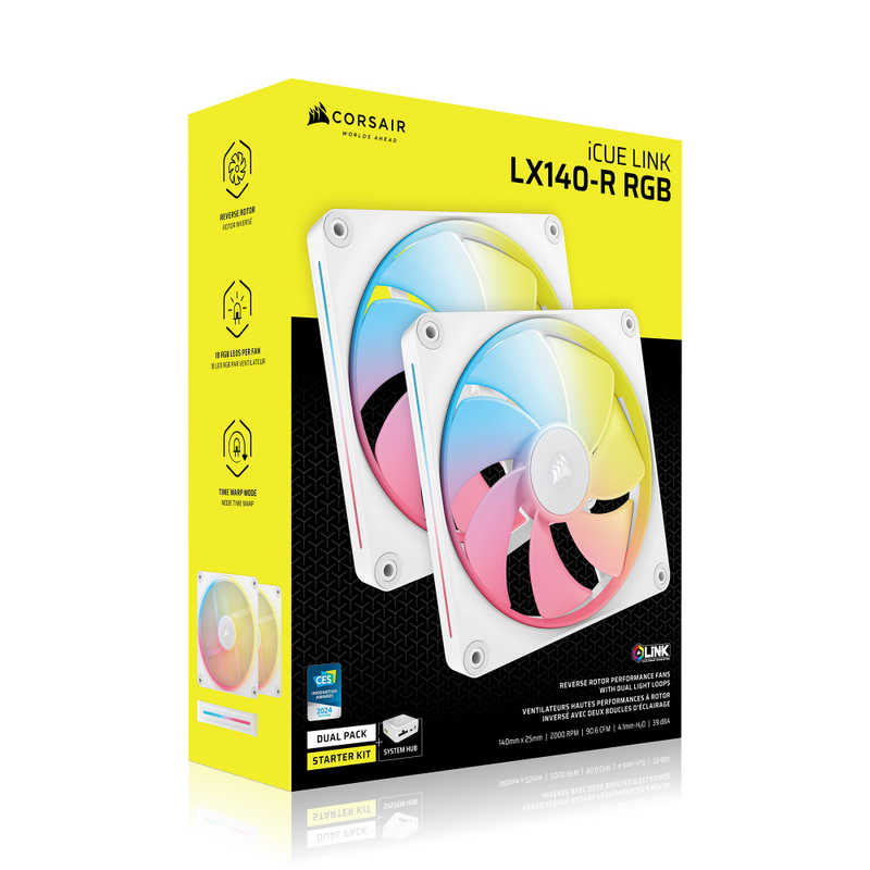 コルセア　CORSAIR　iCUE LINK LX140-R RGB WHITE Dual Reverse Fans Starter Kit　CO-9051056-WW