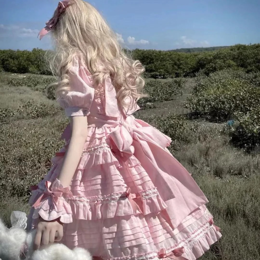 ロリータスカート ロリータコントラストリボンpドレス可愛くて普段使いに幅広く使えます