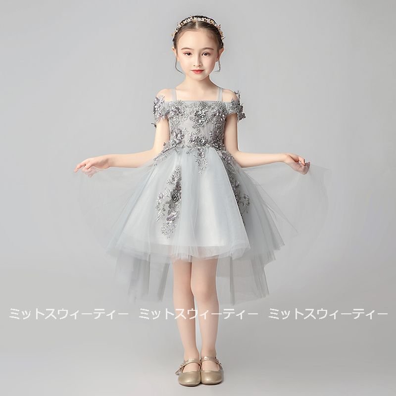 子供 ドレス ピアノ発表会 グレー ピンク ライトピンク レッド 女の子 子供ドレス ワンピース 衣