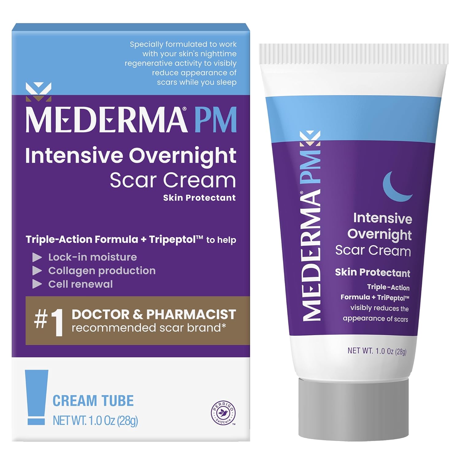 Mederma PM Intensive Night Scar Creamは皮膚の夜間活動と連携し傷跡をより小さくより目に見えないようにすることが臨床的に示されています1.0 Oz（28g