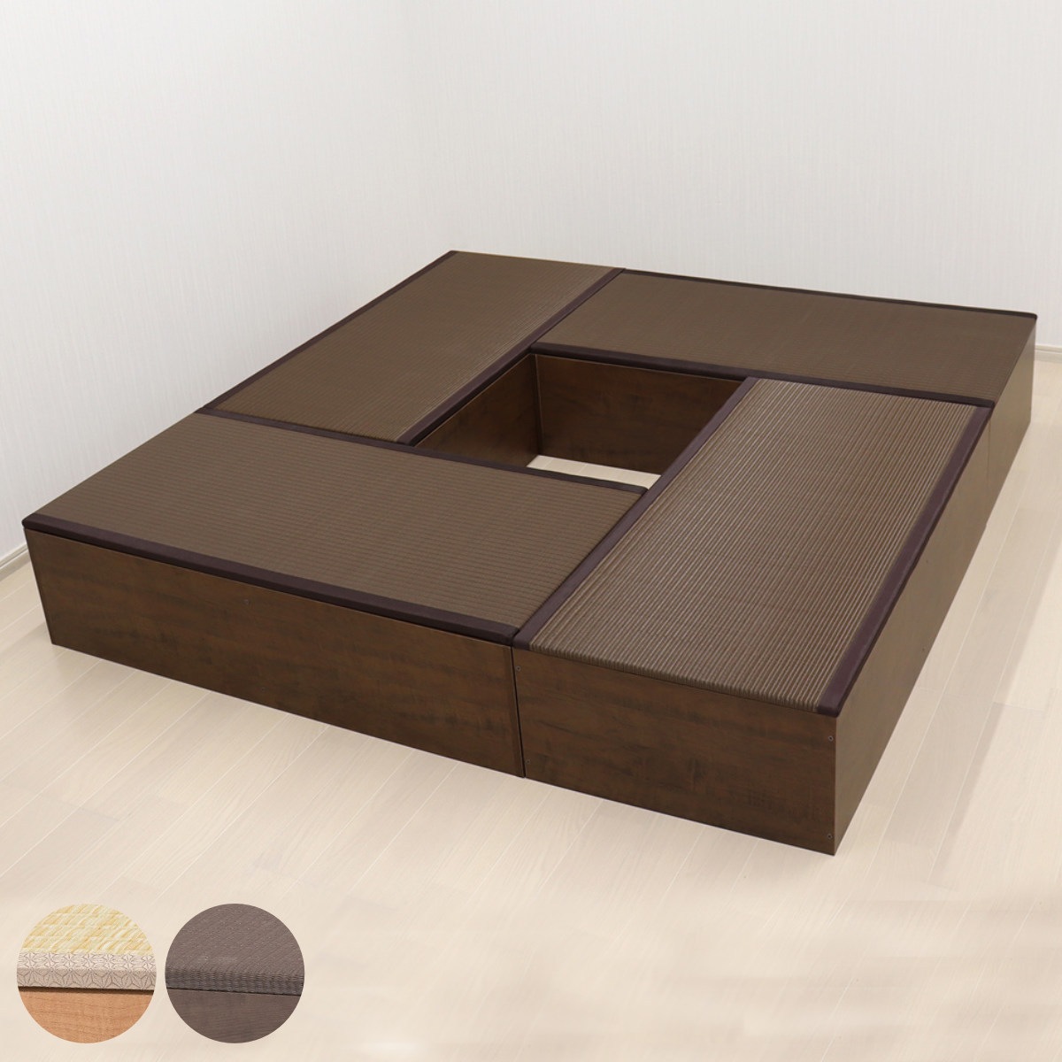 樹脂畳ユニット Mセット ロータイプ 幅120cmx4 収納付ベンチ 高さ31.5cm 畳 小上がり 収納 ベンチ 収納ボックス セット 掘りごたつ 和モダン 和風 シンプル