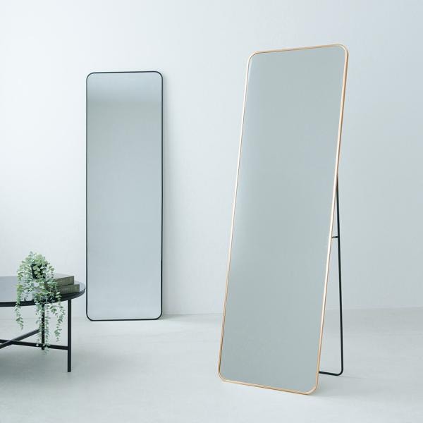 スタンドミラー 鏡 姿見 おしゃれ 大きい ワイド 韓国風 全身鏡 自立脚 飛散防止 ゴールド 幅60cm
