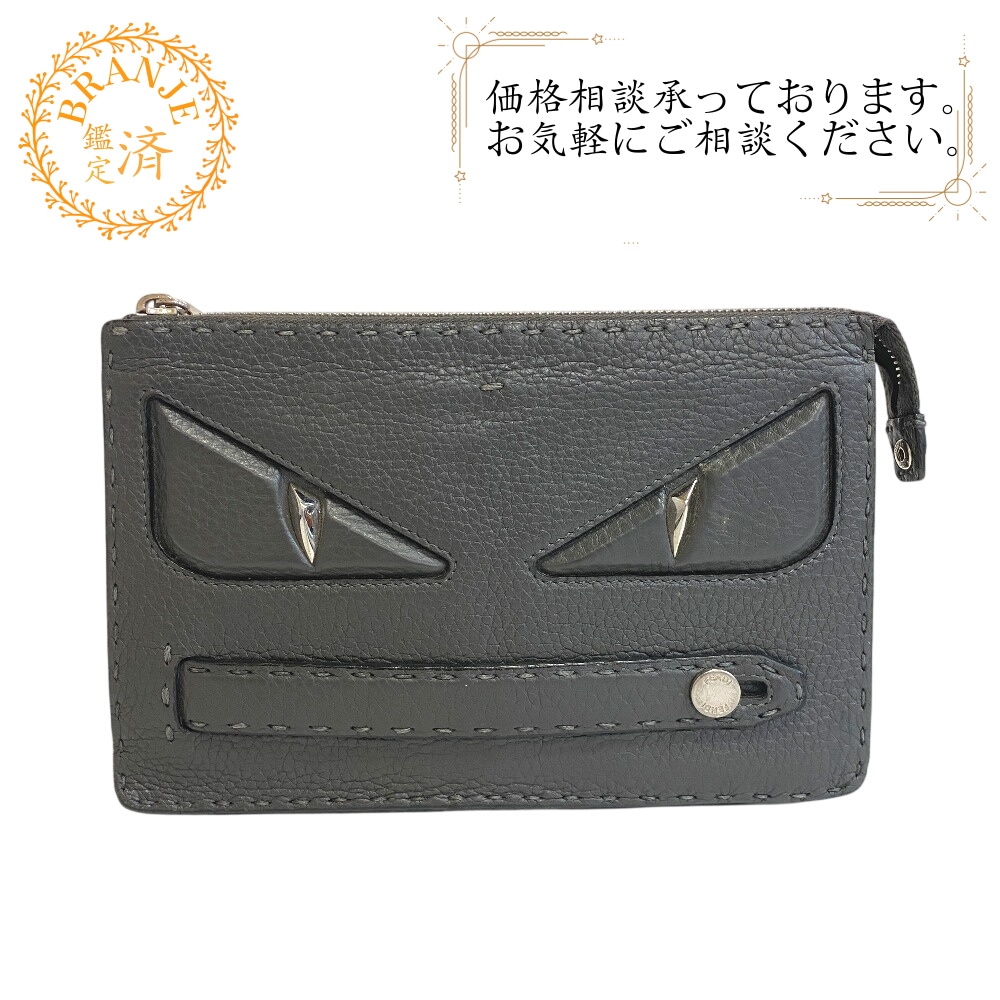 7VA350 バグズ モンスター セカンドバッグ レザー クラッチバッグ グレー メンズ