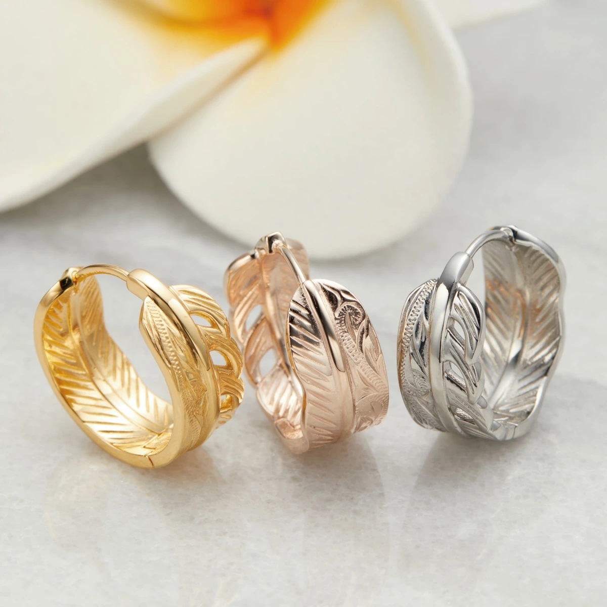 フープピアス 片耳用 1個売り サージカルステンレス316L ハワイアンジュエリー 波 フェザー