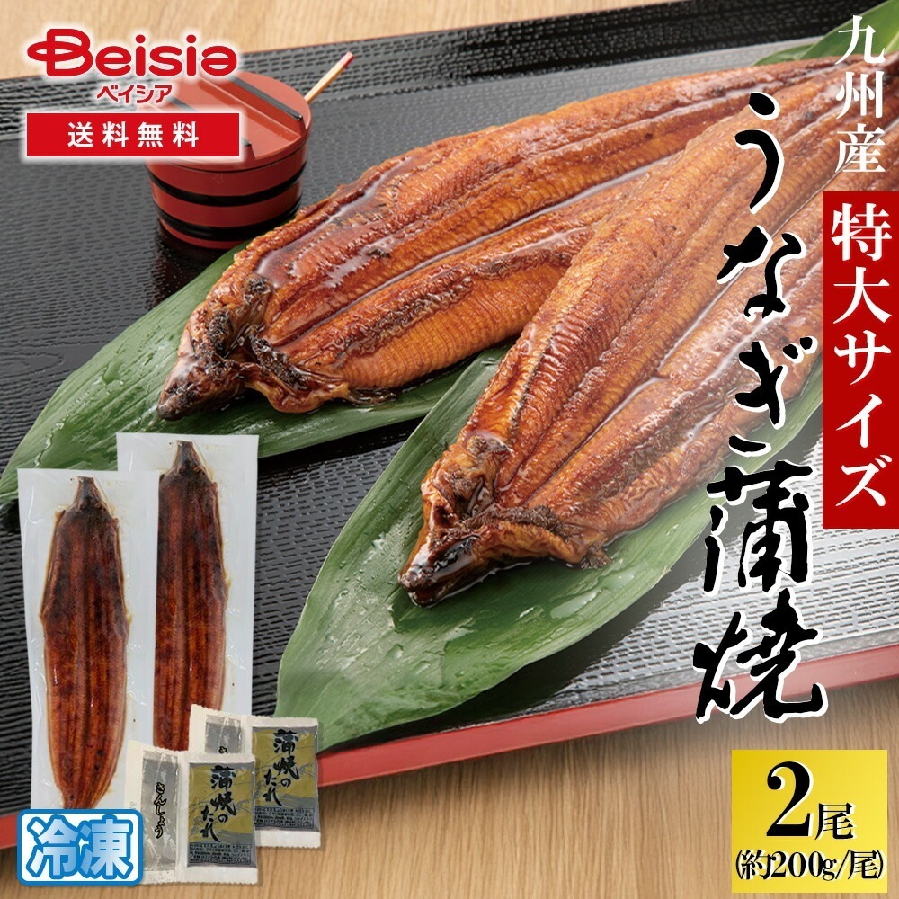 九州産有頭うなぎ蒲焼2尾 特大サイズ タレ・山椒付（約200g）
