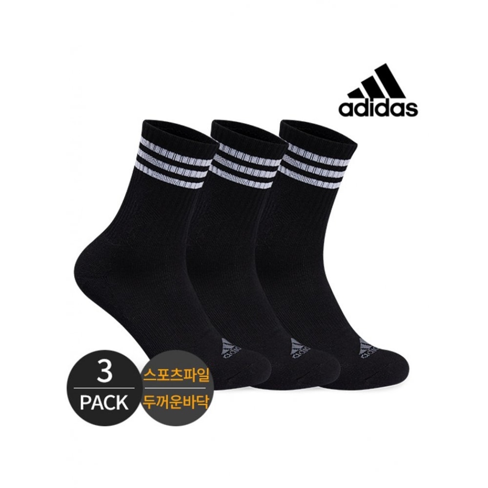 アディダスゴルフメンズスポーツファイルロゴポイントミッドレングスソックス 3P_BK