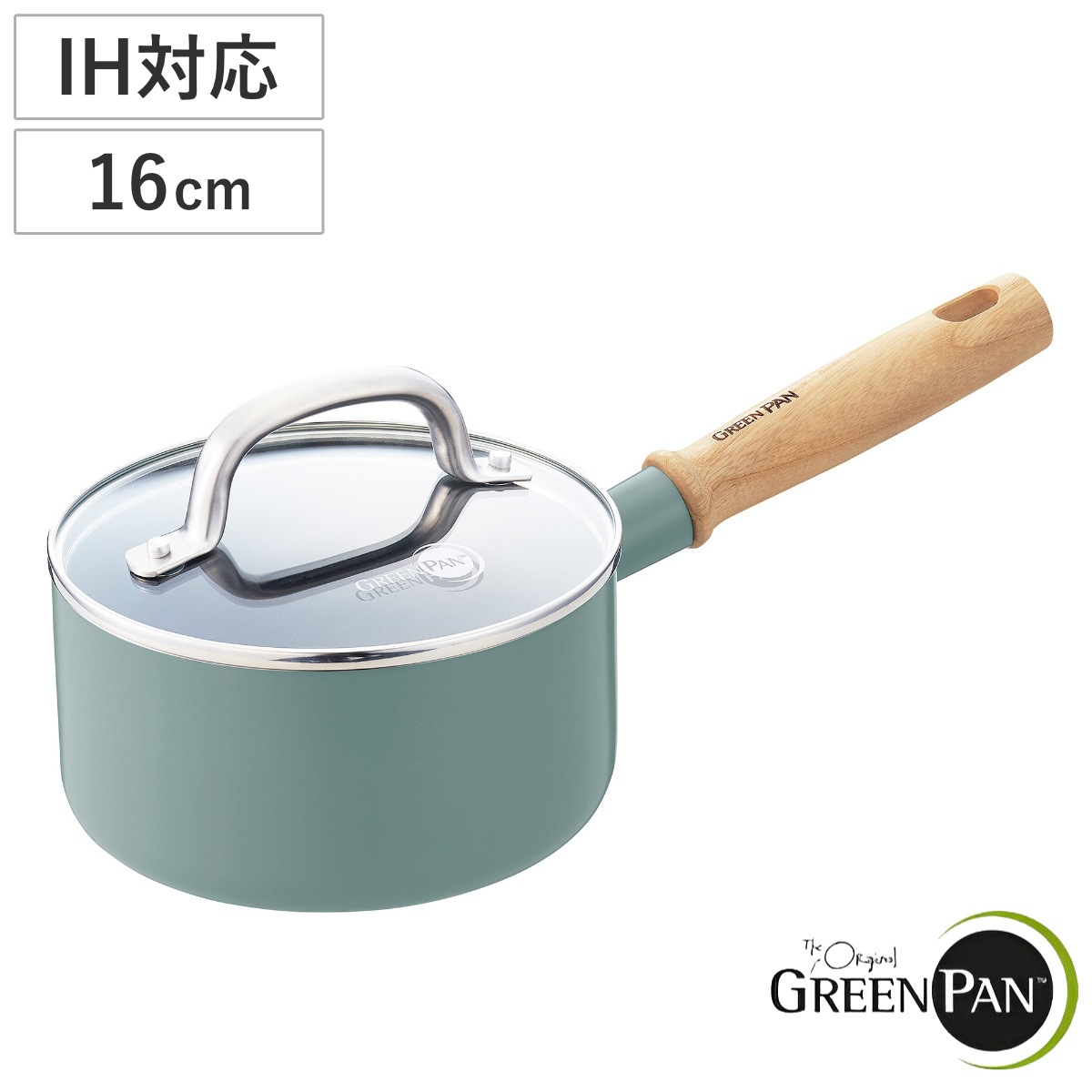 ソースパン 16cm IH対応 グリーンパン GREEN PAN MAY FLOWER メイフラワー ソースパン ガス火対応 片手鍋 片手なべ 16センチ セラミックコーティング 蓋付き
