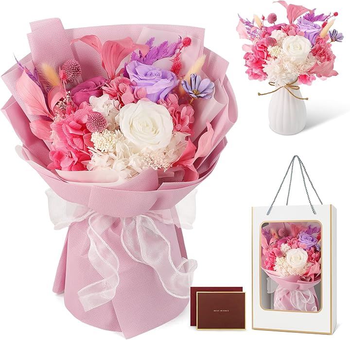 プリザーブドフラワー 枯れない花 花束 薔薇 香りあり 花瓶付き 誕生日 記念日 バレンタイン 卒業式 ホワイトデー お返し 女性 人気 ブーケ(ラベンダー)