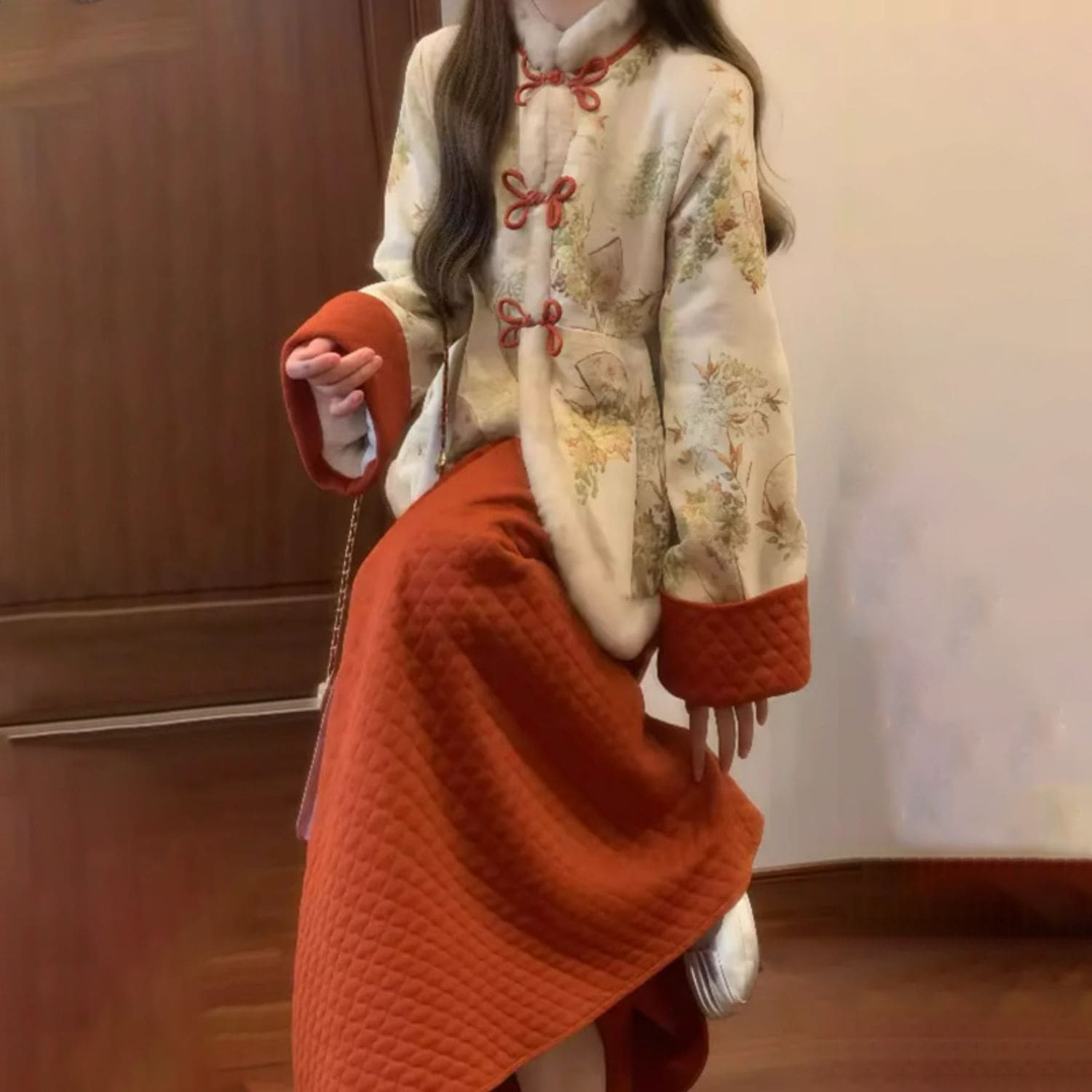 二点セット 新しい中国スタイルの中国スタイルとコットンスタンドカラートップコートスカートスカートハイエンド気質2ピースセット 5,368円