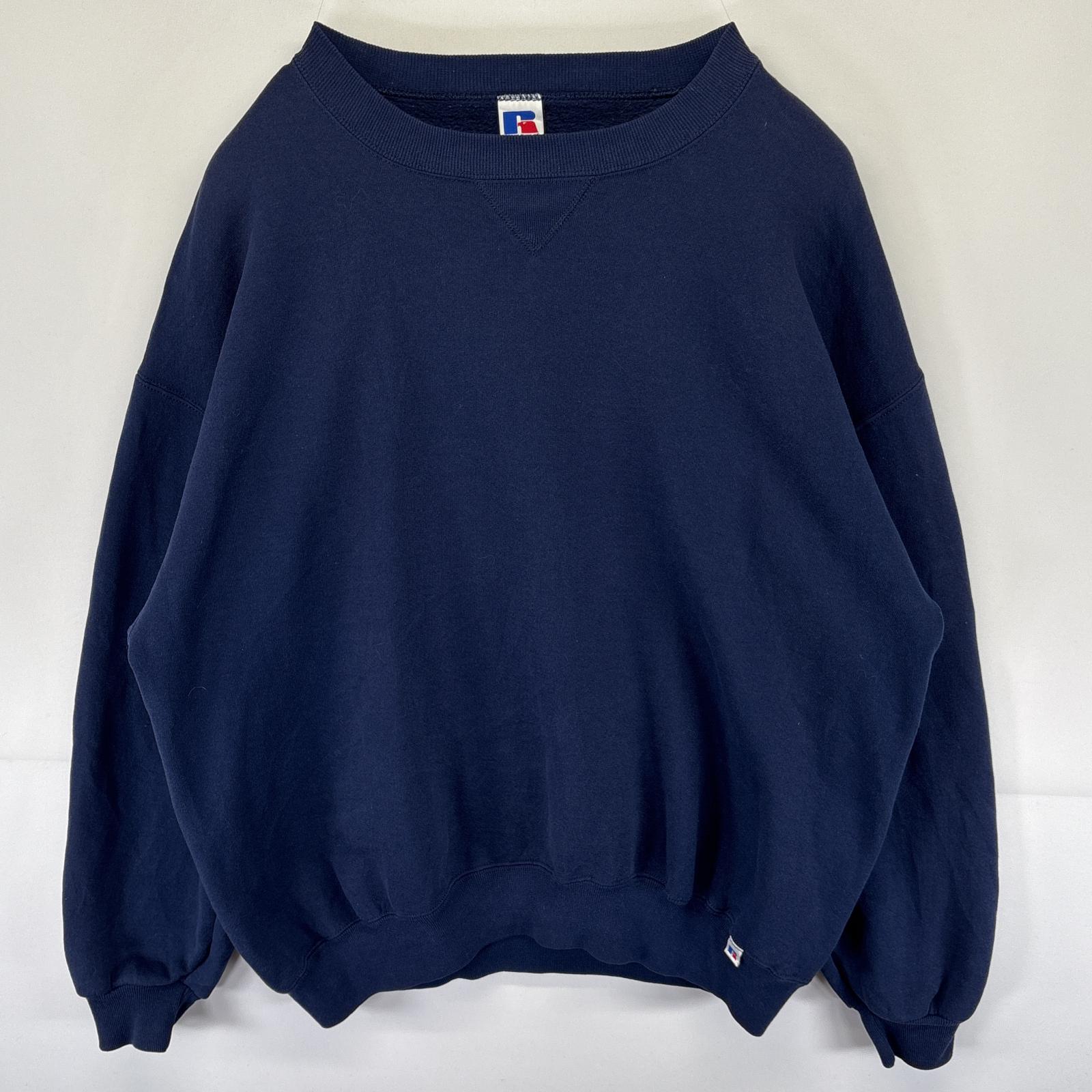 古着 90s/90年代 USA製 スウェット トレーナー プルオーバー 無地 前Vガゼット 大きいサイズ XXL ネイビー メンズ