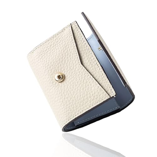 [] 【 柔らかい感触が手に馴染むｘ高見えバイカラー コンパクトミニ財布 レディース (傷・汚れに 上質 本革 財布 3つ折り 小銭入れ 軽い 軽量 大容量 コンパクト 札入れ お札入れ カード入れ