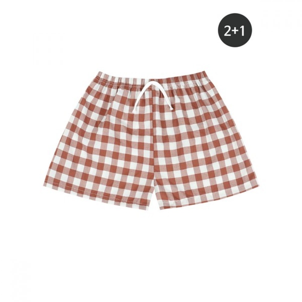 (ノーブルジーンズ) Q チェックコットン 3パートパンツ 2+1 レディースパジャマパンツバンディングショーツサマーコットンパジャマパンツ