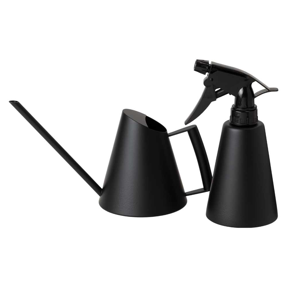 ミッテ　ジョーロSサイズ＋霧吹きセット　ブラック　ステンレス製　お花や観葉植物に　スマートなマットブラックの金属製園芸用品