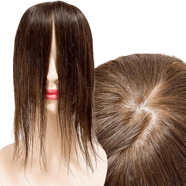 部分ウィッグ 前髪未カット センター分け 真ん中分け ヘアピース かつら 女性 レディース 人毛100% ストレート 分け目 シルク M(ナチュラルブラウン, 12x13cm (M))