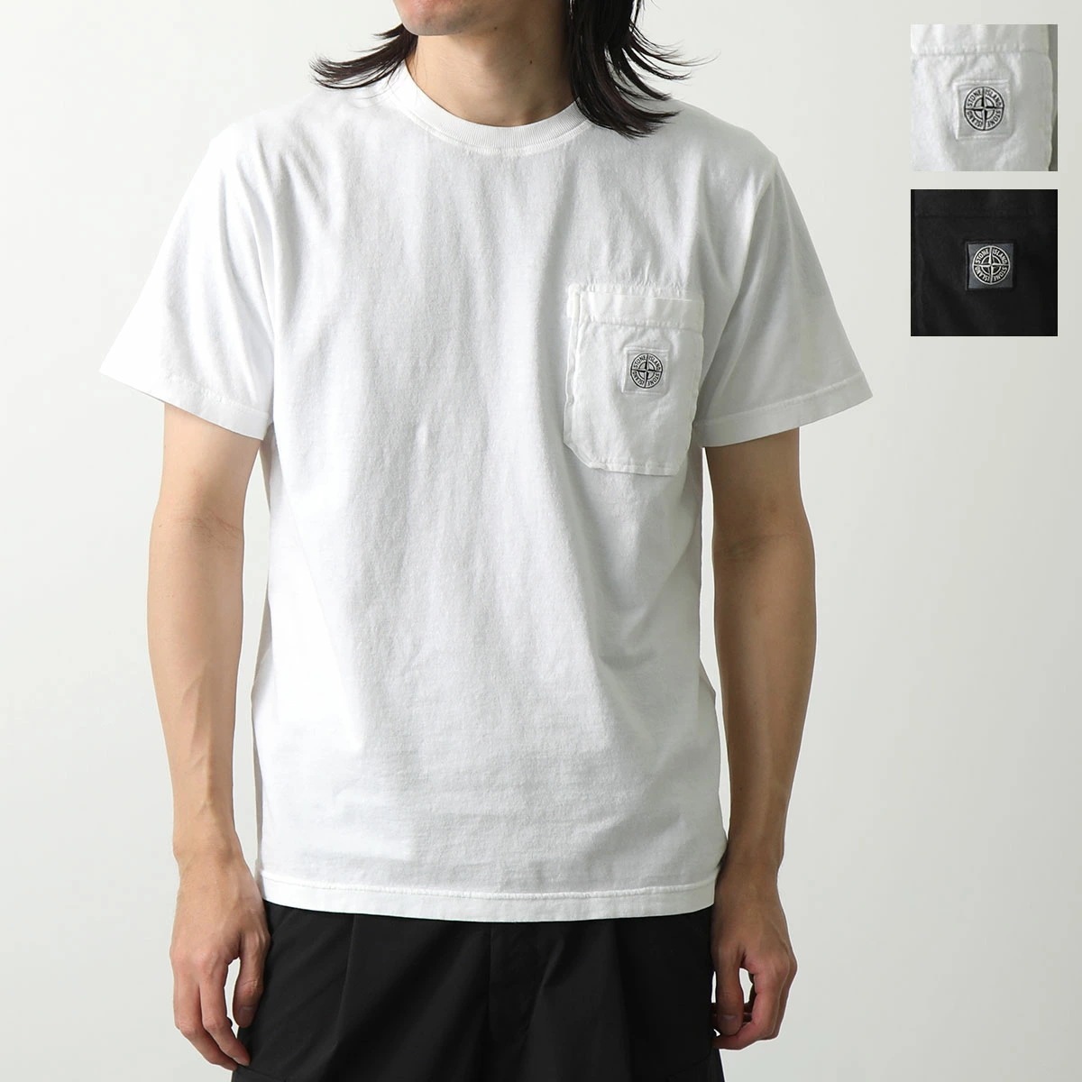 STONE ISLAND ストーンアイランド Tシャツ 801521957 メンズ 半袖 ロゴパッチ ロゴT コットン クルーネック カットソー 胸ポケット カラー2色