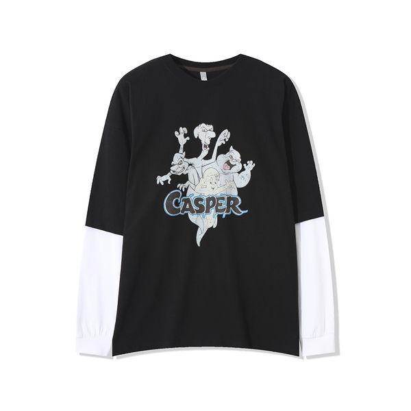 男性用ゴーストプリントレイヤード長袖Tシャツ AC TSA Q062 ブラック_P406187287