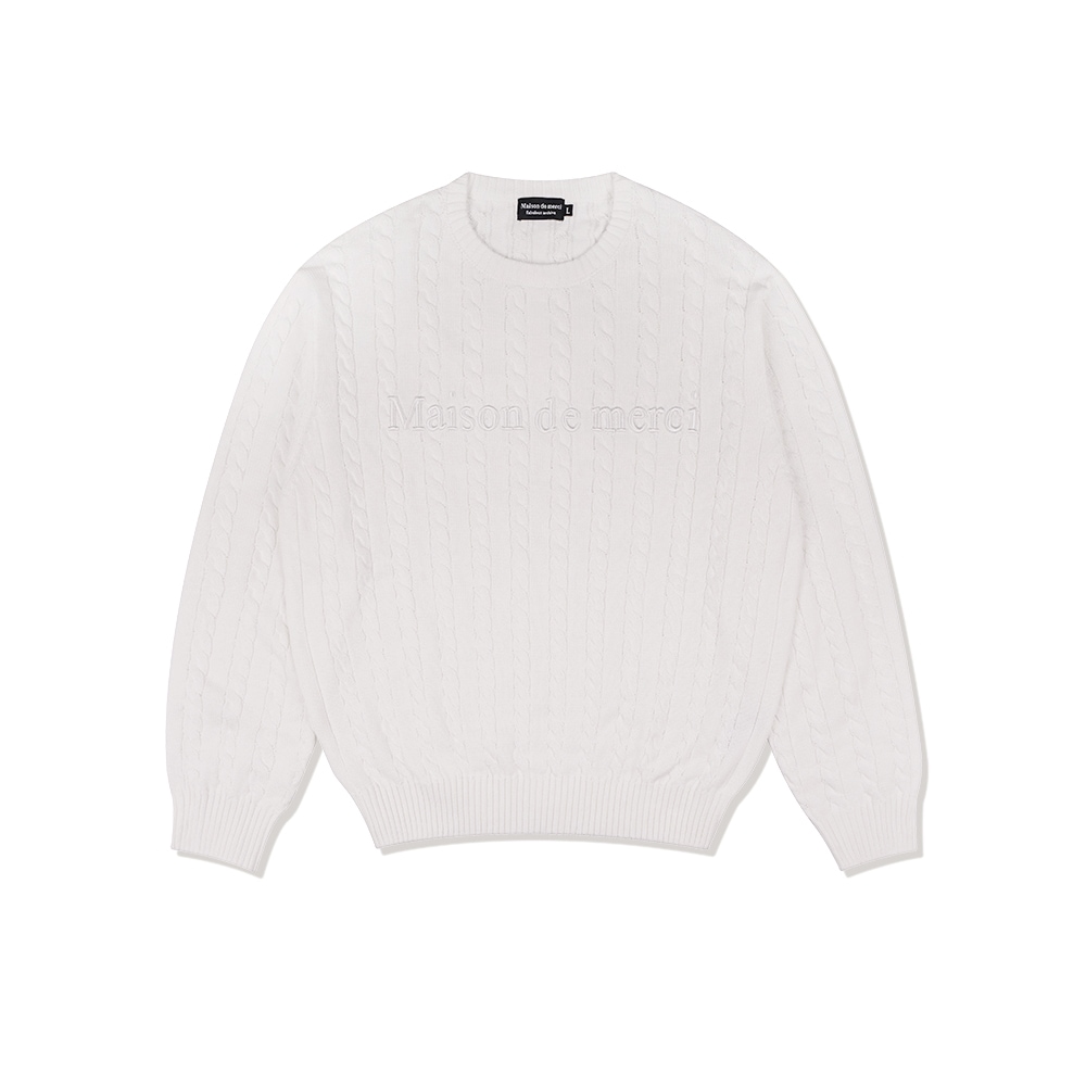 ファビュラスアーカイブユニセックスクルーネックケーブルニットホワイト (FCD1KT207M)