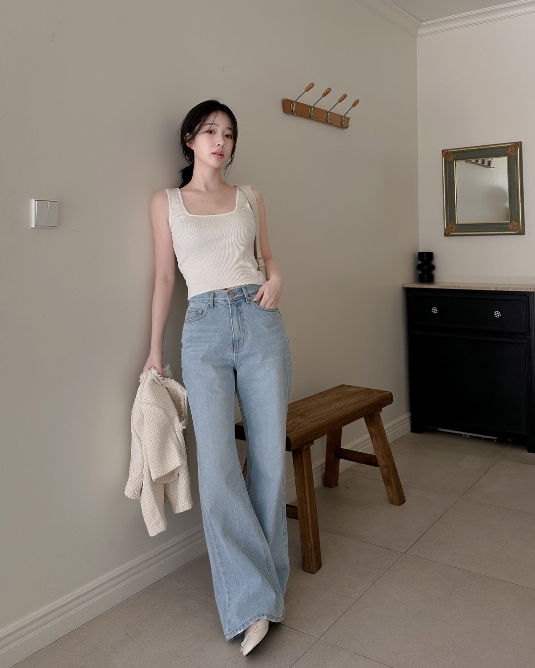 インスーツブーツカットデニムパンツ韓国ファッション レディース