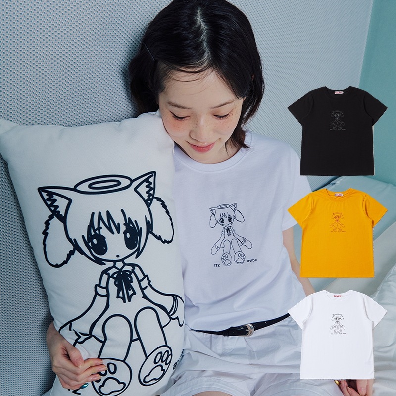CAT GIRL SLIM T SHIRT - WHITE, YELLOW, BLACK