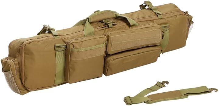 ガンケース 大容量 ライフル ソフト ハンドガン ダブル W100cm 2本 2丁 収納 サバゲー カメラ 三脚 釣り(タン)