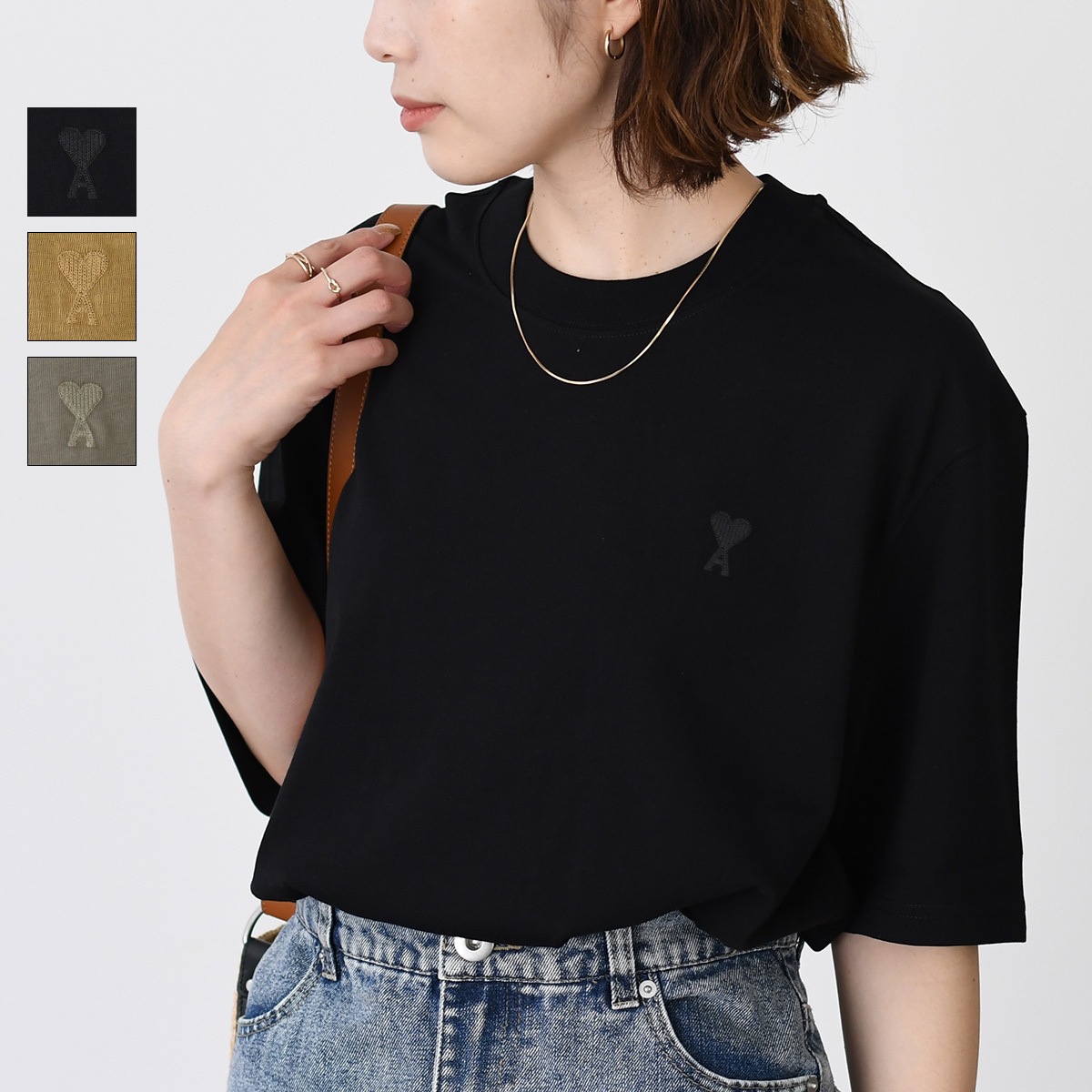 AMI PARIS アミパリス Tシャツ オーガニックコットンジャージーボクシーフィット UTS074 726 レディース ブラック グレー マスタード 半袖 コットンユニセックス