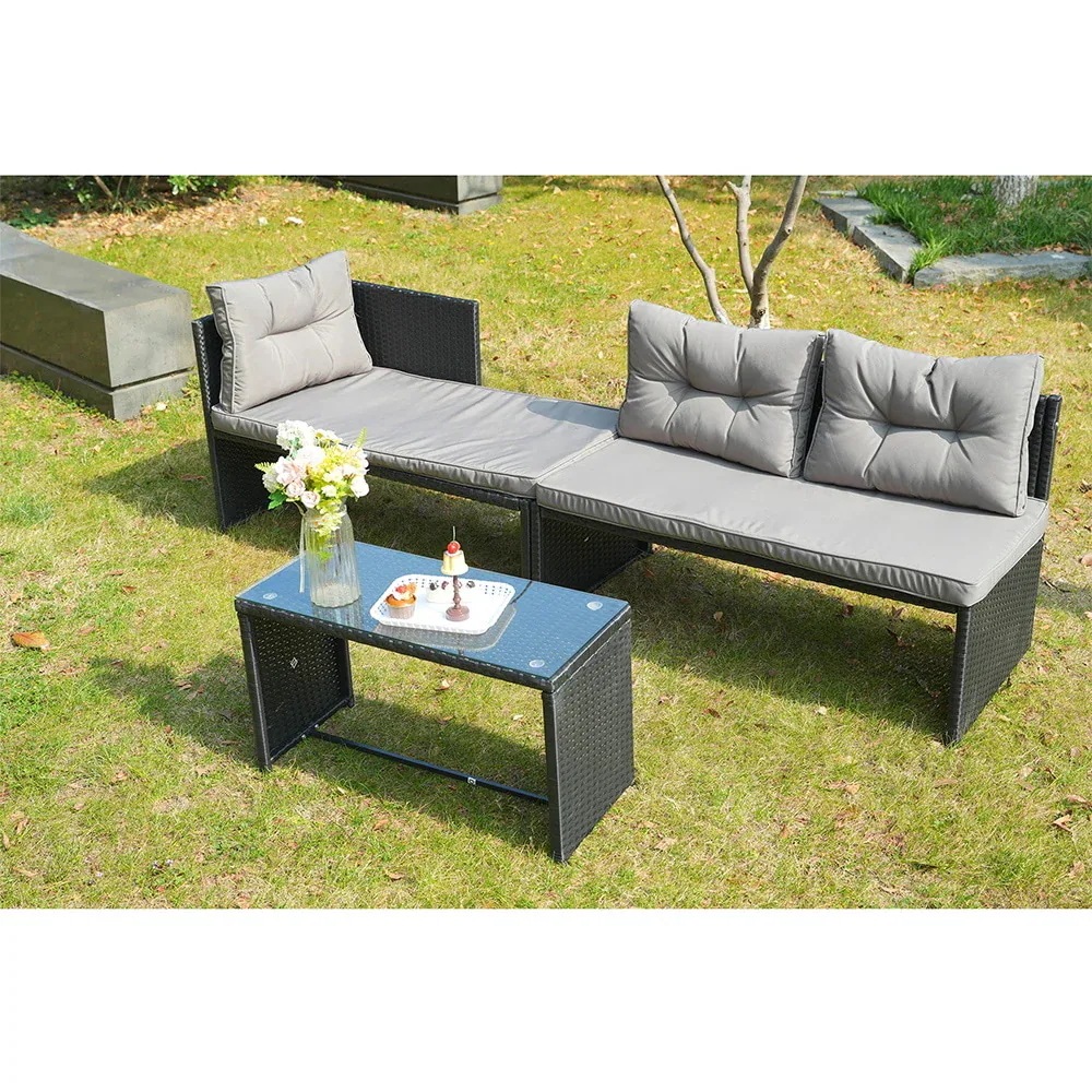 【国内即日発送】ラタン調ガーデンファニチャーセット ガーデンテーブルセット ガーデンチェアー 家具 樹脂 ホテル カフェ ベランダ テラス　屋外家具 高級 ソファ