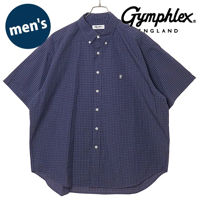 メンズ ボタンダウンショツ ショートスリーブ [#GY-B0248 OGC] トップス 半袖 ワンポイント チェックシャツ NAVY/WHITE-CHECK(OFF-WHITE) 正規取扱店