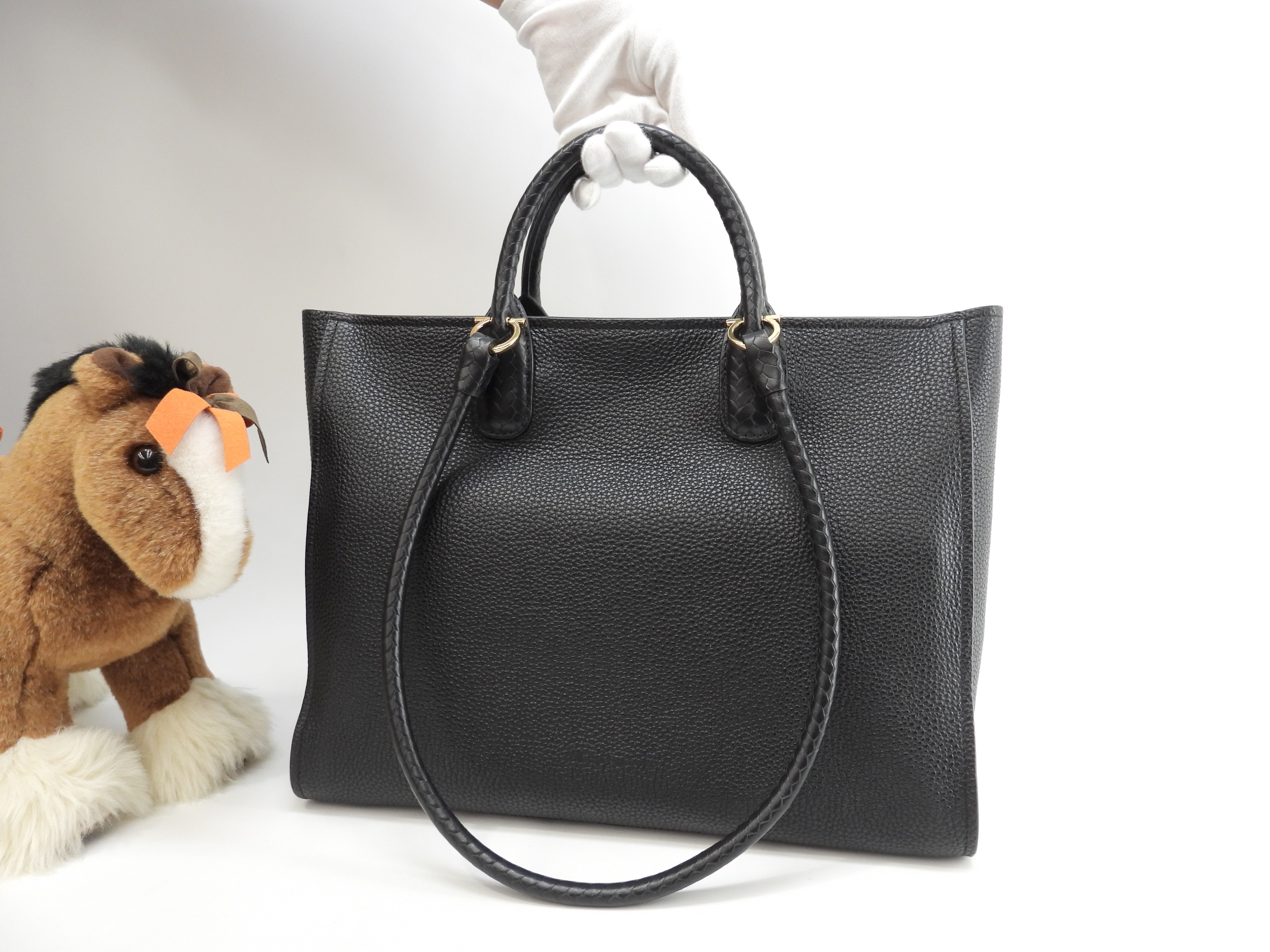 2Wayハンドバッグ ガンチーニ トゴレザー黒 ショルダーバッグ@AU210914