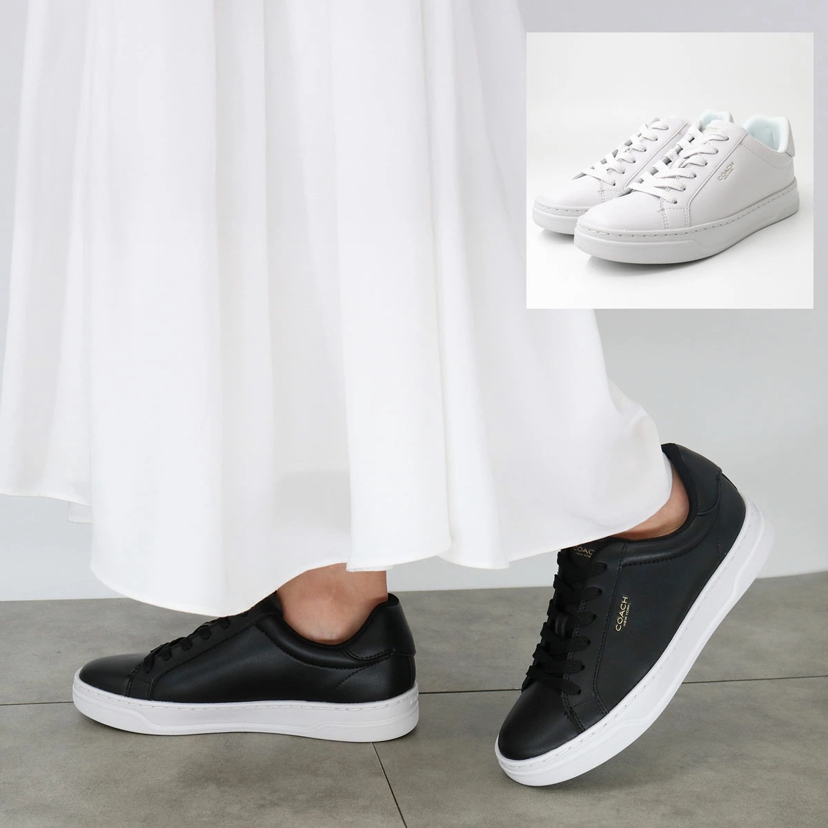 COACH HIGHLINE LEATHER SNEAKER CW971 ハイラインレザースニーカー ローカット 紐 レースアップ ロゴ レディース ブランド 靴 白 黒