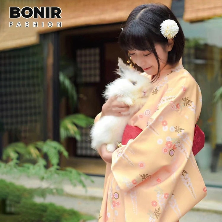 浴衣 レディース イエロー 花柄 きれいめ フリーサイズ レトロ オシャレ YUKATA 浴衣 作り帯 浴衣セット 寝巻き 部屋着 花火大会 櫻 夏祭りお出かけ 文化祭 盆踊り 女性用 簡単 着れる