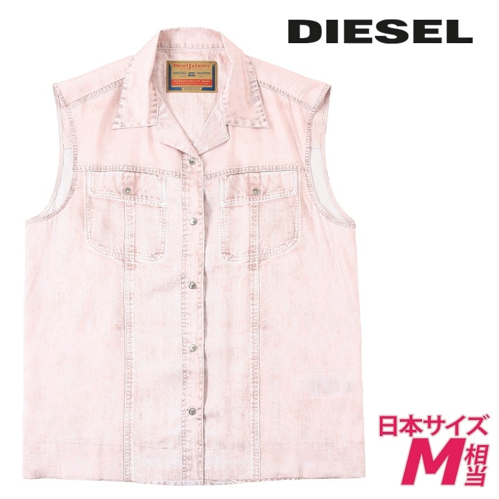 ノースリーブシャツ ブラウス レディース C-MOHJA デニム風プリント トロンプルイユ die-l-t-g4-264