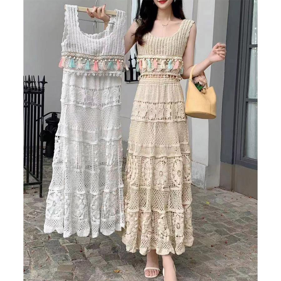 【Primepic】クロシェ編みセットアップ ボヘミアン夏服