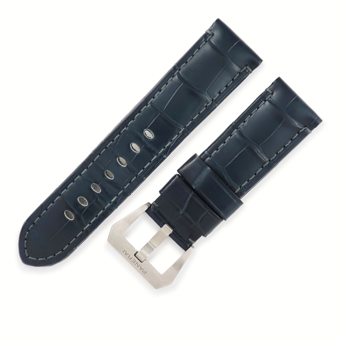 パネライ PANERAI 腕時計パーツ 純正 ルミノール用 クロコバンド クロコダイル チタン ネイビー 替え ベルト ストラップ 純正Ti製尾錠付き 予備 交換 24ｍｍ ネイビー 紺 【中古】 33,341円