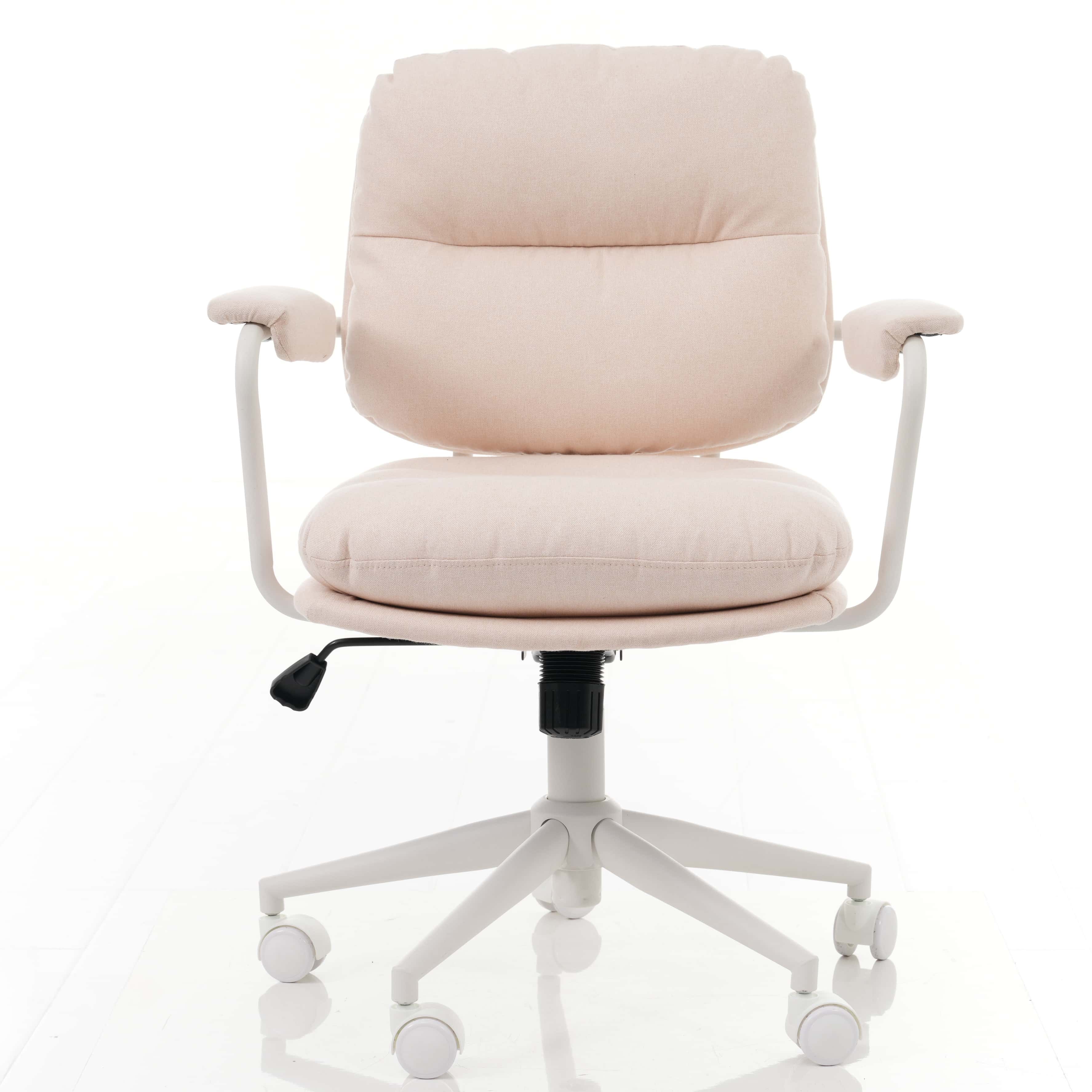 【ファブリック 】　ベージュ デスクチェア 在宅ワーク オフィスチェア おしゃれ 3Dソフトパッド　極上の座り心地　360回転 椅子 肘付 チェア 学習 かわいい シンプル 疲れにくい 北欧 回転