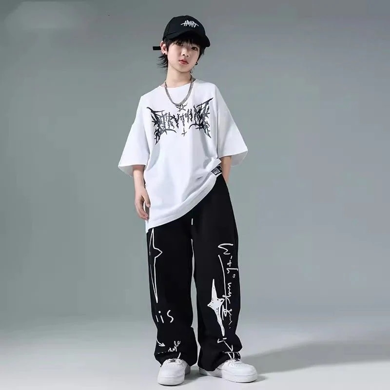 【94% 好評価】子供街舞潮服セット男女夏プリント半袖ヒップホップズボンhiphop街舞演出服 6,499円