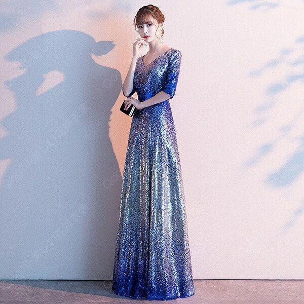 イブニングドレス ロングドレス カラオケドレス 衣装 ステージドレス パーティードレス スパンコール衣装 ミセス 発表会 演奏会用ドレス ピアノ 合唱 披露宴 舞-54