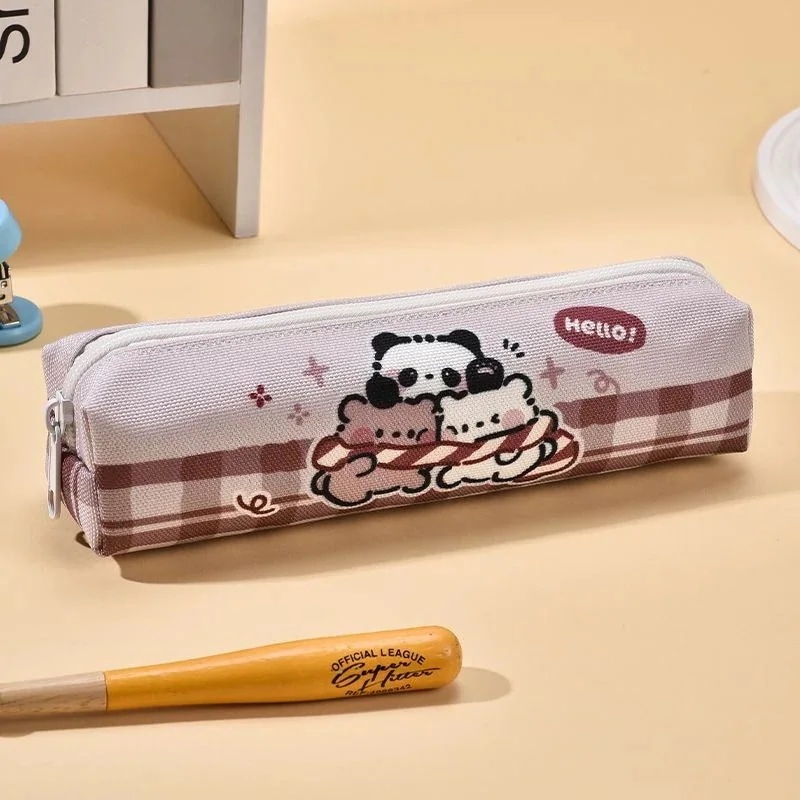 「パンダイラストキャンバスペンケース 学生子供兼用大容量 インスタ映えおしゃれ文具箱 ペンケース ペンケース 韓国 韓国-ペンケース 筆箱 筆箱 高校生 筆箱 韓国」
