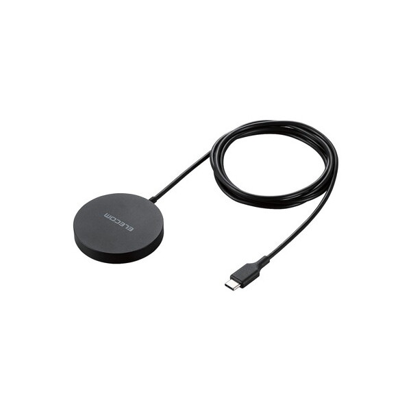 W-MA04BK ワイヤレス充電器 Qi 認証 Qi2 対応 15W / 7.5W / 5W マグネット式 卓上 ケーブル一体 1.5m 置くだけ充電器 ブラック メーカー直送