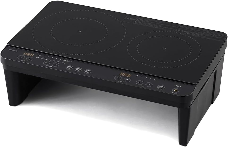 アイリスオーヤマ 2口 IHクッキングヒーター1400W 100V IHコンロ 工事不要(幅55cm×奥行35cm) 脚付き(18cm) 揚げ物 タイマー搭載 セーフティ機能 簡単お手入れ ブラック